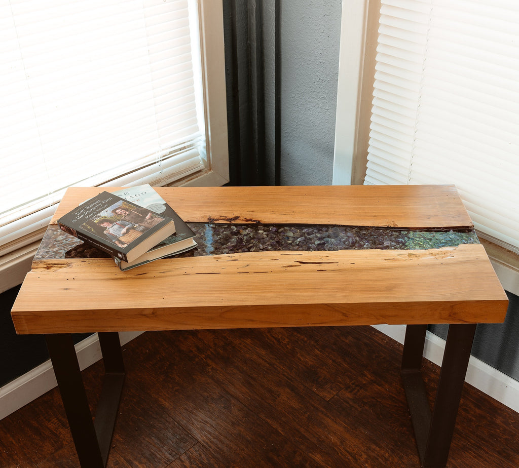 Live Edge Coffee Table with Amethyst Inlay