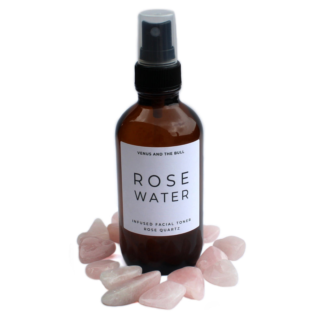 Rose Water Facial Toner - Infused with Rose Quartz - 4oz - Spiritual Nexus